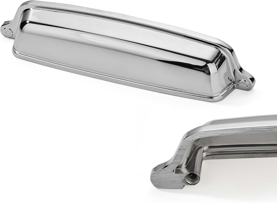 khtumeware 10 Pack 6 inch(152 mm) Drawer Pulls Polished Chrome Cabinet Cup Pulls Cabinet Hardware Kitchen Cabinet Handles Bin Cup Pulls for Kitchen cabinets.