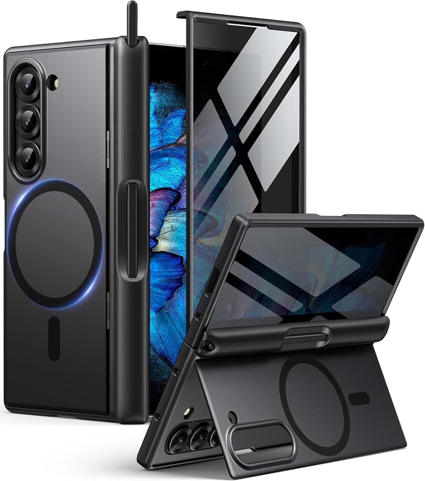 BERFY for Samsung Galaxy Z Fold 6 Case, Privacy Screen Protector, Black