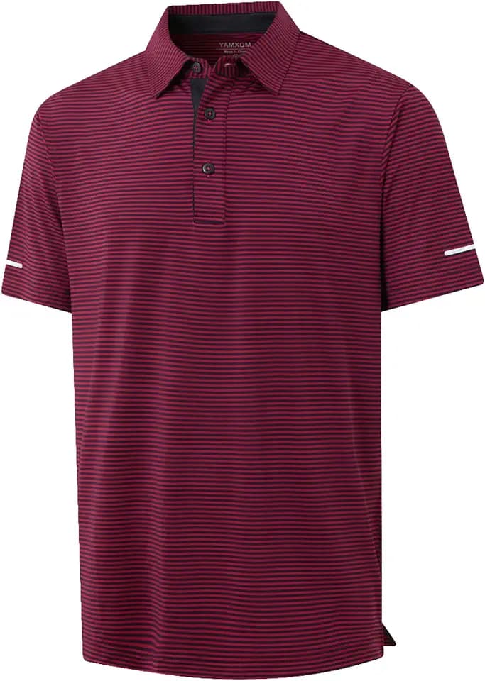 Golf Shirts for Men - Dry Fit Moisture Wicking Short Sleeve Performance Sport Casual Striped Collared Mens Polo Shirt