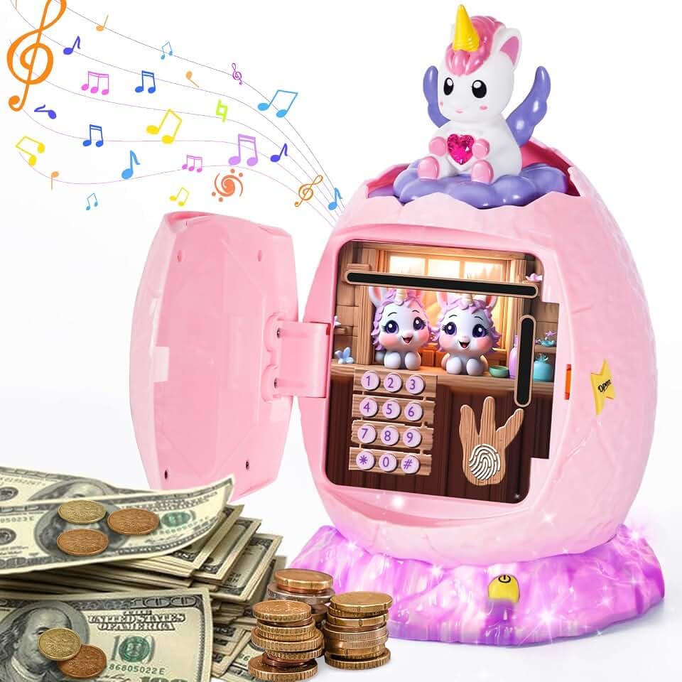 Yellcetoy Einhorn Tresor Kinder mit Code, Elektrische Spardose für Mädchen