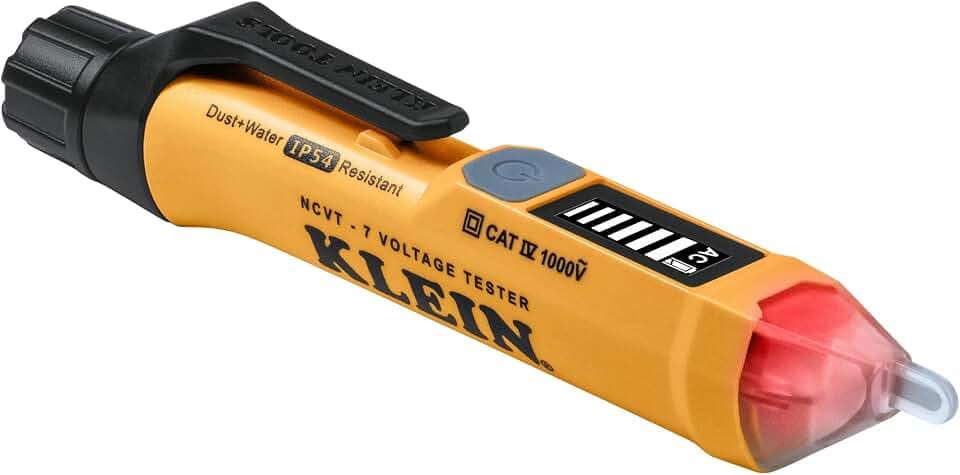Klein Tools NCVT7 Non-Contact Voltage Tester with LCD Signal Strength Display, 3-Color LED Tip, Audible Alert, 12-1000V AC Detection Range, Backlit Display, Electrical Circuit Detector