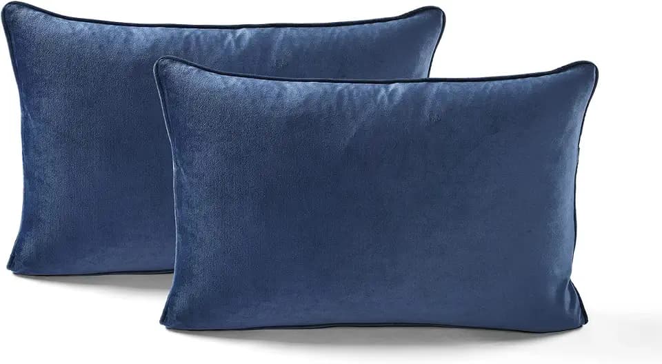 Lush Decor Velvet Solid Decorative Throw Pillow Covers, 2 Piece Set, 20" W x 13" L, Navy - Rectangle Pillow Cover - Throw Pillows for Bed, Couch, Or Chair
