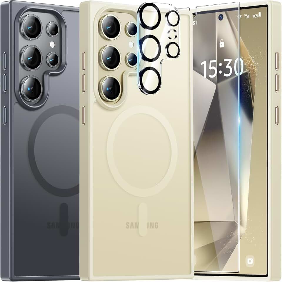 UniqueMe für Samsung Galaxy S24 Ultra Hülle, 5-in-1-Set Handyhülle für Samsung S24 Ultra Case Rundumschutz Schutzhülle Cover,1 Handyhülle & 2 Schutzfolie & 2 Kameraschutz - Matt Rosa