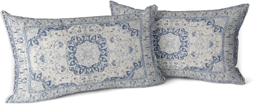 Boho-Kissenbezüge, 2er-Set, Hellstahlblau, Antik- und Vintage-Design, doppelseitiges Muster, weiche Kissenbezüge für Garten, Couch, Sofa, Bett, dekorative Kissenbezüge 30,5 x 50,8 cm