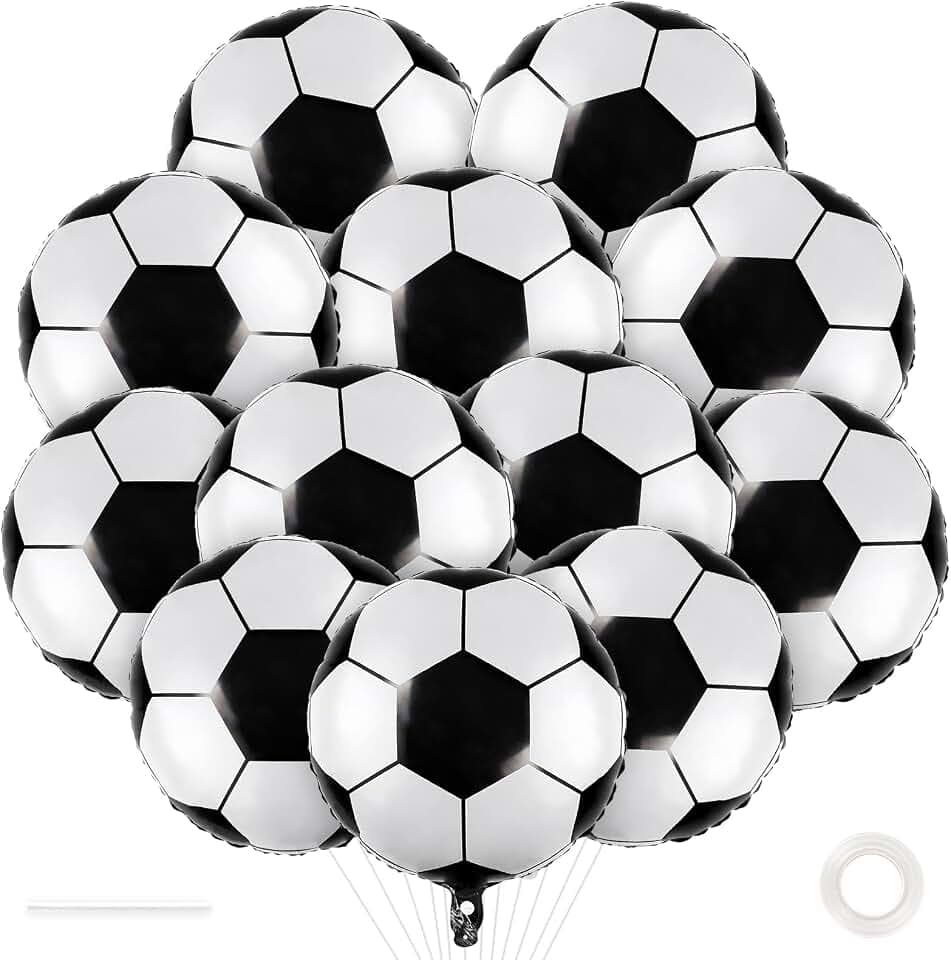 12 Pcs Soccer Balloons,18 Inch Soccer Ball Foil Balloons, Soccers Birthday Decorations for World Cup Sports Theme Graduation Party Supplies