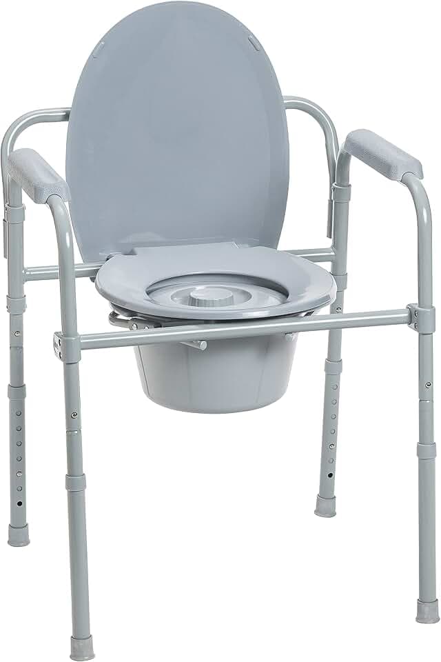 Drive Medical Folding Steel Bedside Commode Chair, 3-in-1, Gray