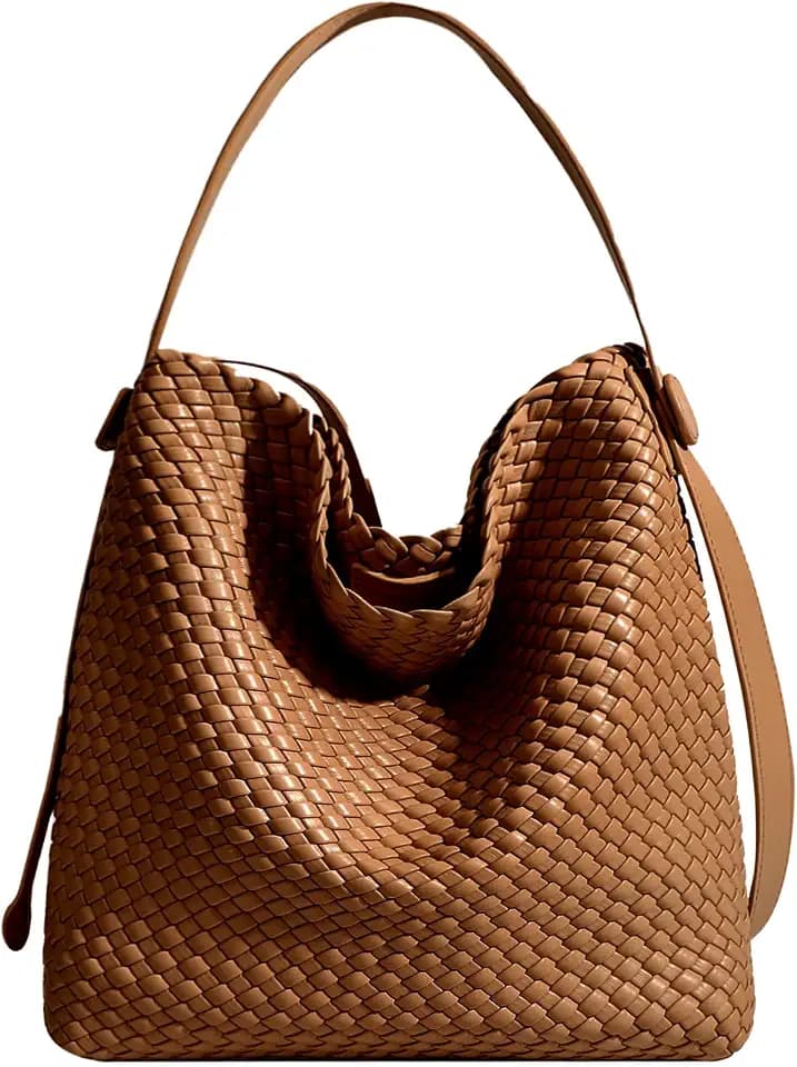 Large Woven Tote Bag Vegan Leather Shoulder Bag for Women Fashion Travel Shopper Bag Top Handle Handbag and Purse