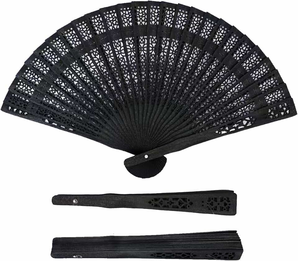 50 Pcs Black Wooden Hand Fans Bulk Folding Wedding Favors for Guest