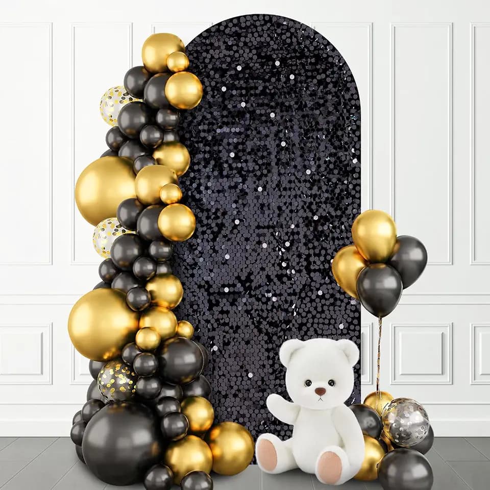 SaitiMade 6 FT Black Bling Sequin Arch Backdrop Cover