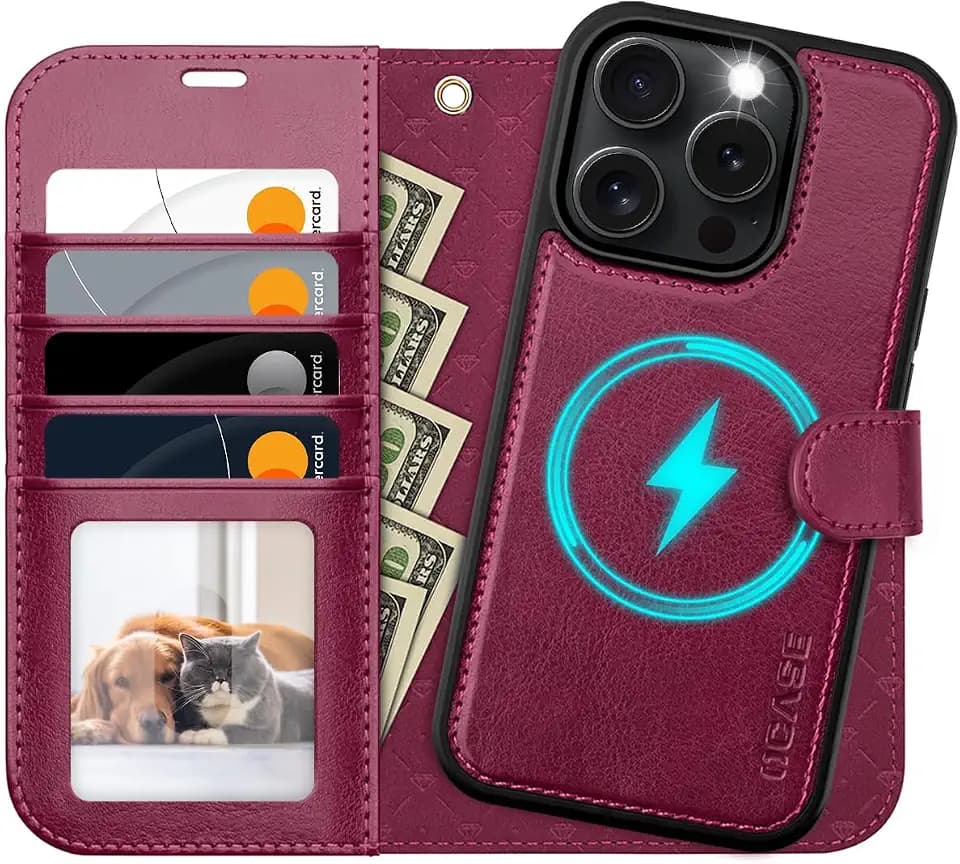 OCASE for iPhone 16 Pro Max Case Detachable Wallet Case with Card Holder, 2 in 1 Pu Leather Flip Folio with RFID Blocking Stand Wrist Strap Shockproof Phone Cover 6.9 Inch 2024, Burgundy