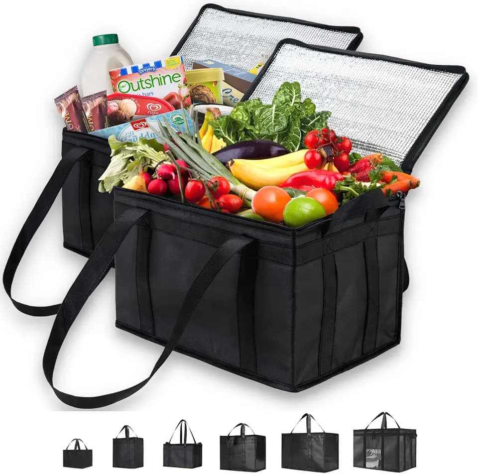 NZ home Insulated Food Bag, Portable Cooler Tote (Large, Black, 2 Pack)