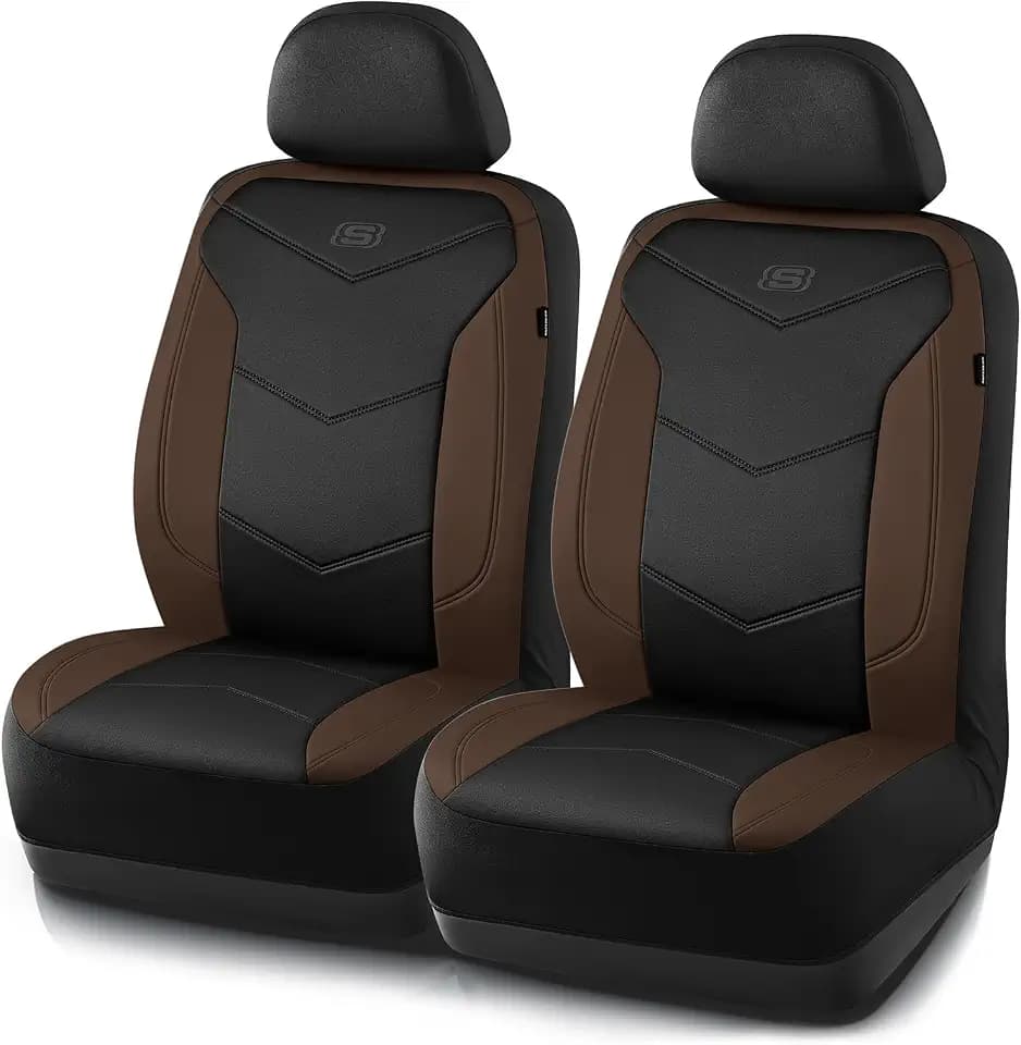 Skechers Memory Foam Seat Covers,Leather Car Seat Covers, Ultimate Comfort & Support Front Seat Covers Airbag Compatible, Automotive Universal Fit Most for SUVs, Vans, Sedans, Cars, Trucks,Brown