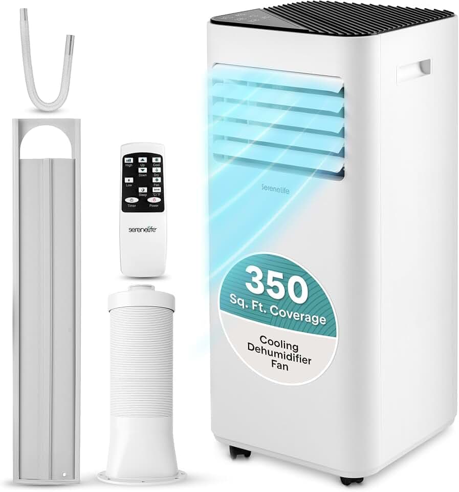 SereneLife Portable Air Conditioner 8000 BTU | 3-in-1 Cooling, Fan and Dehumidifier | 24-H Timer with up to 350 sq ft Coverage | AC Unit for Bedroom, Home & Office | Includes Window Kit & Remote