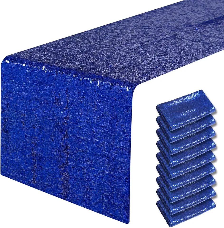 Pufogu 12 x 72 inches Royal Blue Sequin Table Runner, 2 Packs