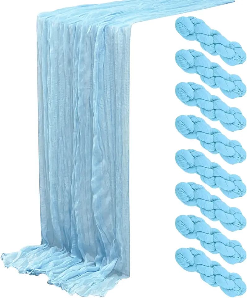 8Pack Baby Blue Cheesecloth Table Runners 120Inch Gauze Table Runner Cheese Cloth Baby Blue Table Runner Rustic Sheer Runner for Wedding Baby Shower Birthday Party Table Decor