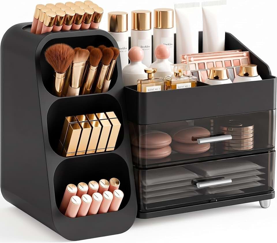 Booklov Large Makeup Organizer for Vanity Countertop, Black