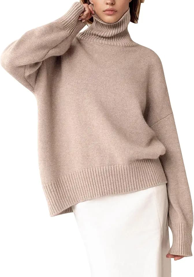 YKR Women's Turtleneck Sweater Chunky Long Sleeve Knitted Pullover High Low Hem Trendy 2026 Fall Winter Basic Jumper Top