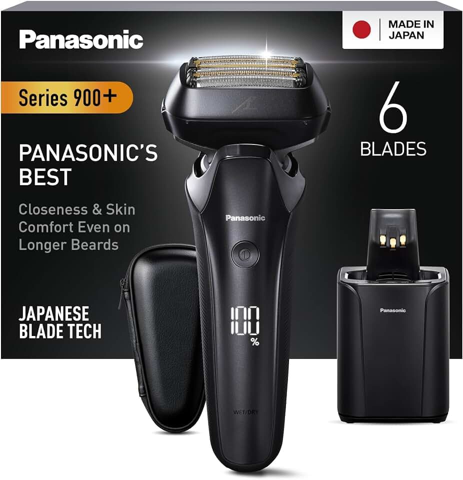 Panasonic Series 900+ ES-LS9A-K803 6-Klingen Nass- & Trockenrasierer für Männer, Elektrorasierer mit Bartdichtensensor und automatischem Reinigungs- und Ladesystem
