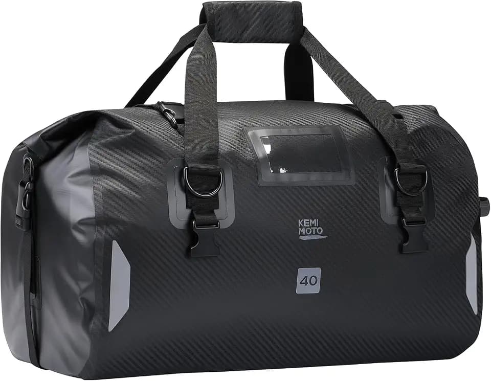 KEMIMOTO Waterproof Motorcycle Dry Bag – Duffle Tail Bag Soft Luggage, 25L/40L/65L Large Capacity with 4 Quick-Release Straps, Dustproof for Touring, Adventure, Motorcycling & Camping Black