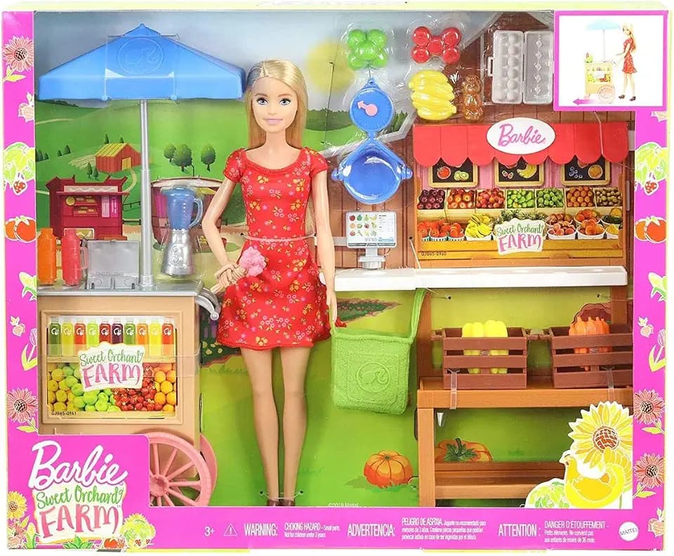 Barbie GJB65 - „Spaß auf dem Bauernhof“ Bauernmarkt Spielset und Puppe, Mehrfarbig