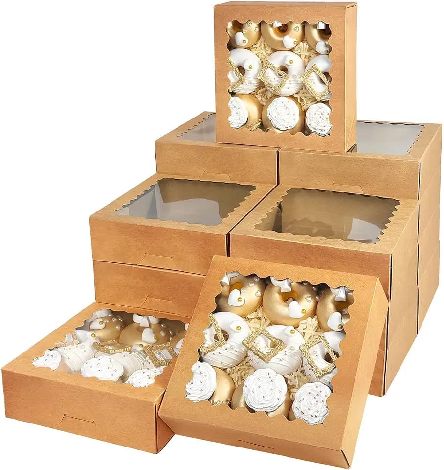 Bakepacker Auto-pop Up Pie Boxes with Window 8x8x2.5 inches 55pcs Brown