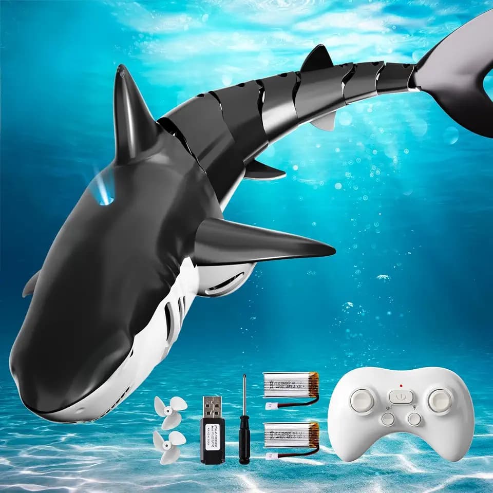 2.4GHz Remote Control Shark Toy for Pool, 1:18 Scale High Simulation RC Shark with Light & Spray Water, Electric Remote Controlled Swimming Water Pool Toys for 6 7 8 9 Year olds Kid Boys Girls