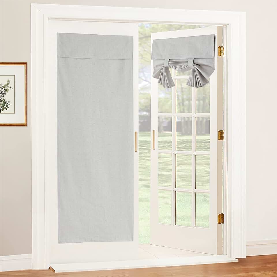 RYB HOME Natural Linen Textured French Door Window Curtains 100% Blackout
