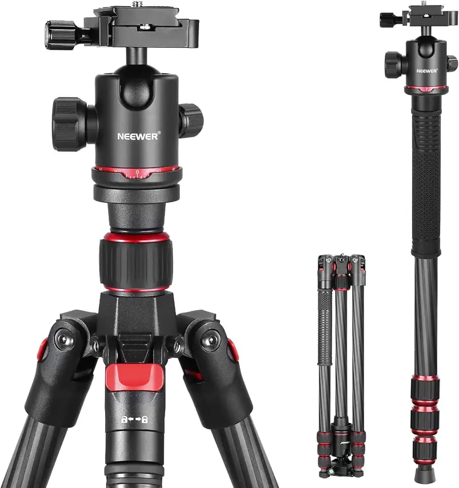 NEEWER 66"/168cm Carbon Fiber Camera Tripod with 360° Ball Head, N55C