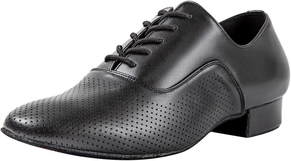 Linodes Breathable Men Latin Dance Shoe Lace Up Leather Sole Waltz Shoe