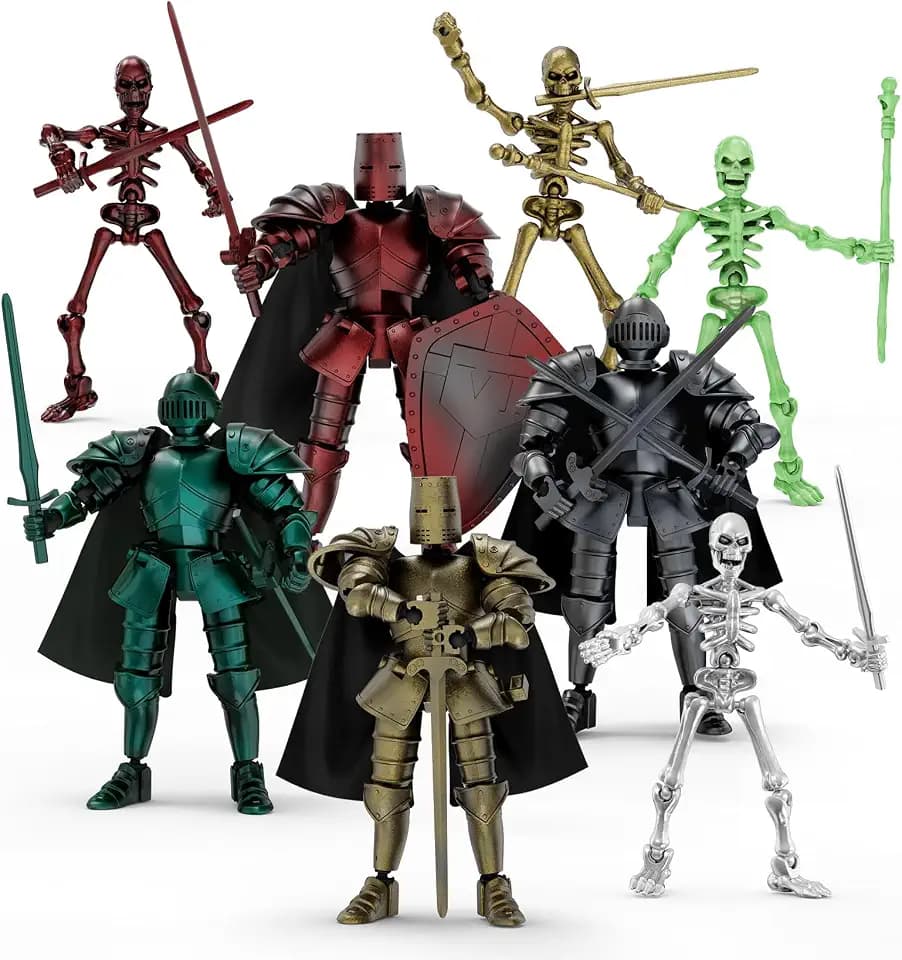 BOZOBO 8pcs 13 Action Figures Assembly Required，DIY Multi-Colored Titan 13 Action Figure Set with Medieval Knight Style，3D Printed Multi-Jointed Movable 13-Action T Figure for Kids & Adults