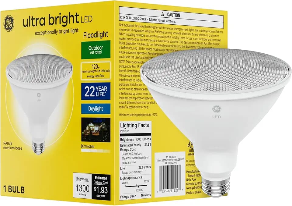 GE Ultra Bright LED Light Bulb, 120 Watt, PAR38 Outdoor Floodlight, Daylight (1 Pack)