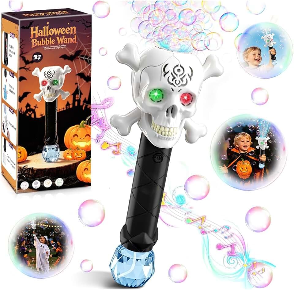 Zerhunt Skull Bubble Wand for Kids: 1-Sec Halloween Excitement (Black)