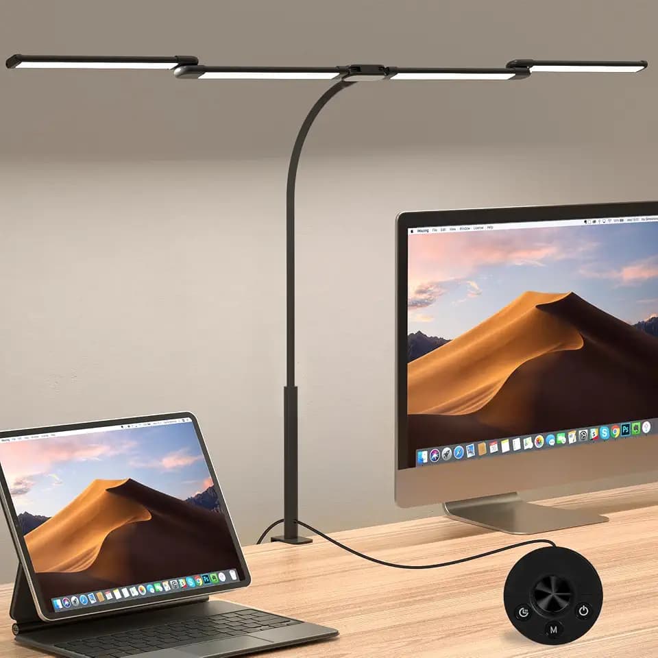 Comely Schreibtischlampe LED Dimmbar 24W, 120cm 2750LM Schreibtischlampen, 4-Led Schreibtischlampe Klemmbar mit 5 Farbtemperatur, Arbeitsplatzleuchte mit 10 Helligkeitsstufen, Schwarz