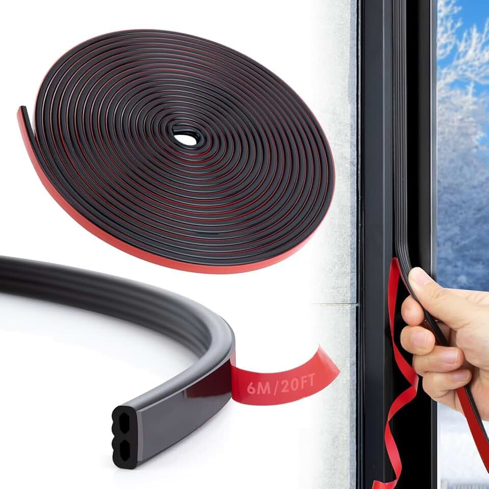 YOUSHARES Fenster Abdichten, 6M Tür Dichtung Türen/Fenster Rahmen Silikon, Dichtungsband Fensterdichtung Türdichtung Selbstklebend Schalldämmung kälteschutz Anti Kollision Haustür Holzfenster, Schwarz