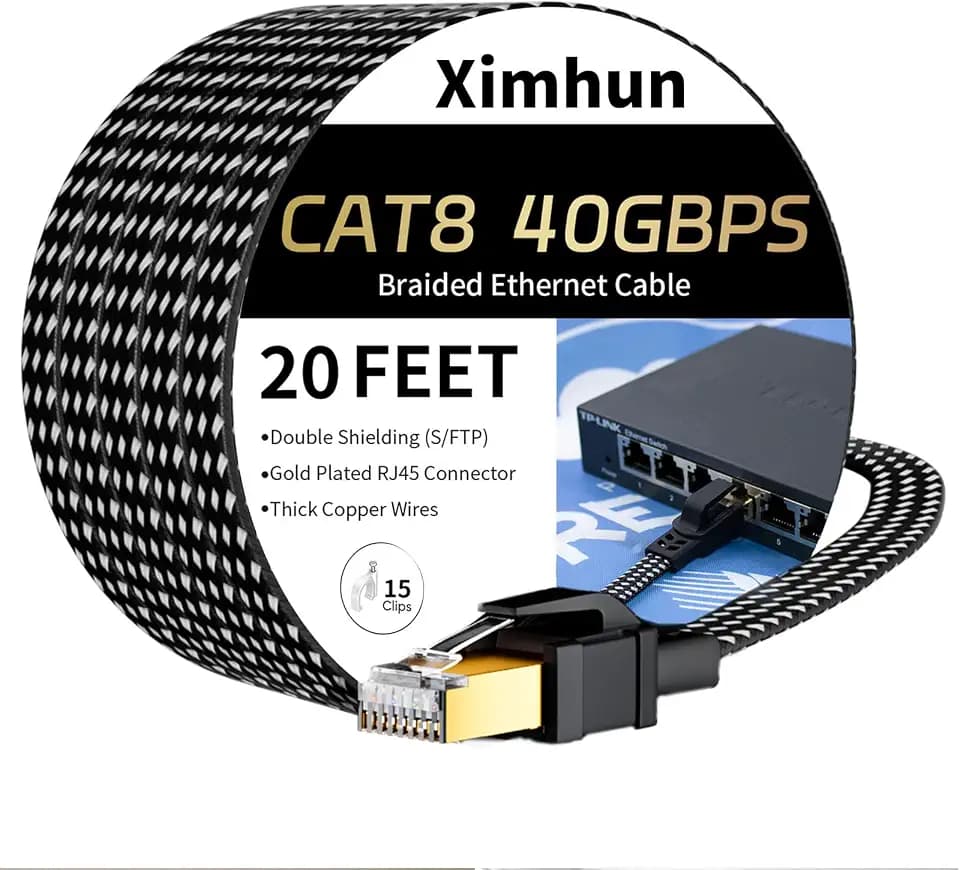 Cat 8 Ethernet Cable 20 FT, High-Speed Internet Cable Network Cord