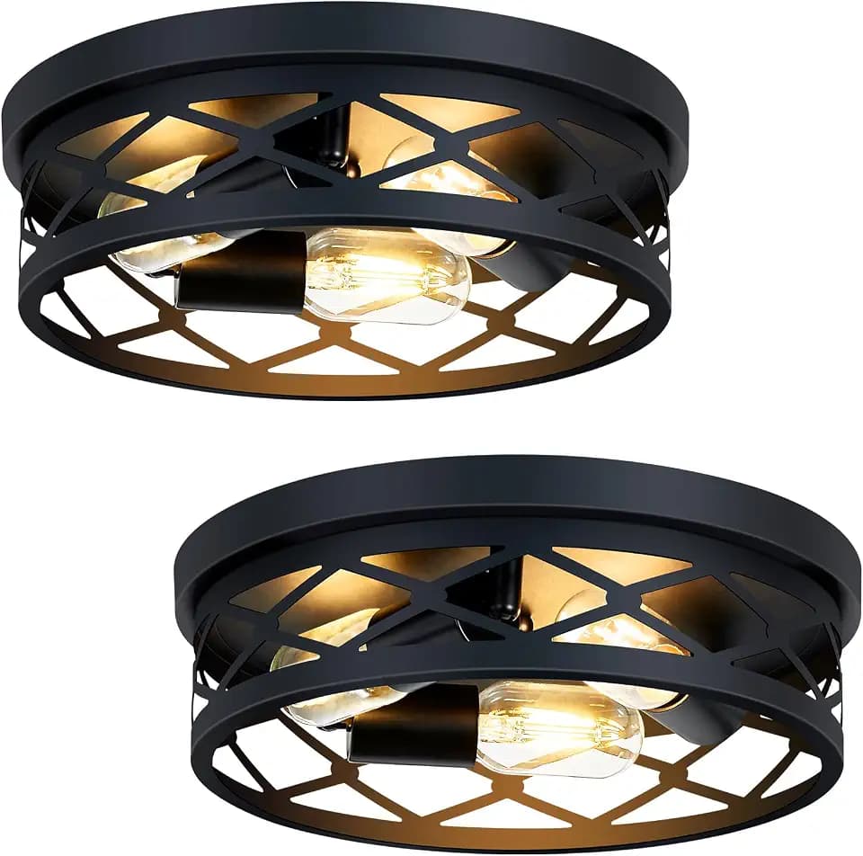 SKEJAO, 2 Pack Flush Mount Ceiling Light Fixture, Black, for Hallway, Kitchen, Farmhouse, Bedroom (13 x 13 x 3.93 inches, 2400 lumens, Dimmable, 2 Count)