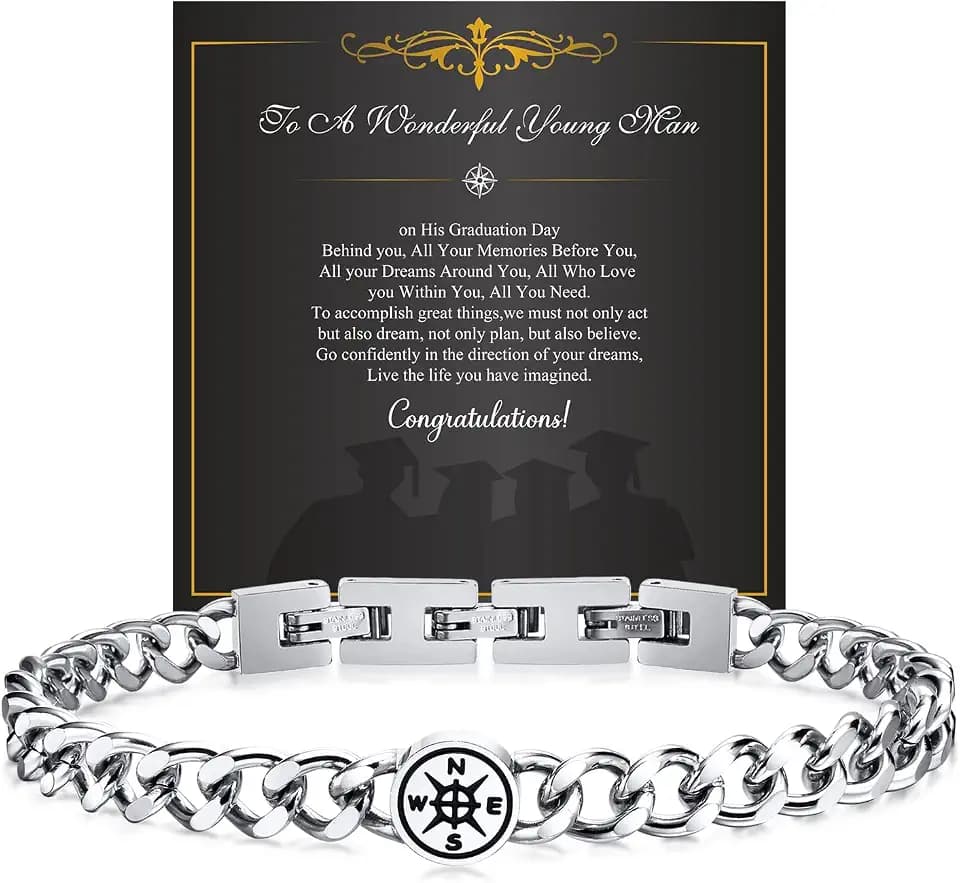VNOX Graduation Gifts For Him 2026 | Inspirational Handmade Mens Compass Beads Bracelet Gift for Son Boyfriend Borther| Class Of 2026 High School College Graduation Gift For Him