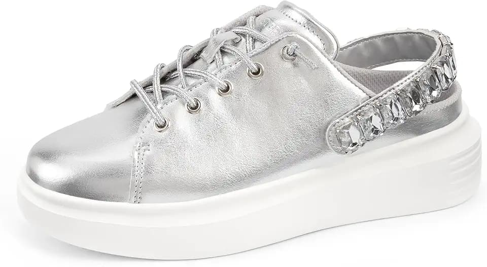LUCKY STEP Women's Rhinestone Mule Shoes Adjustable Casual Slip On Sneakers Closed Toe Breathable Clogs