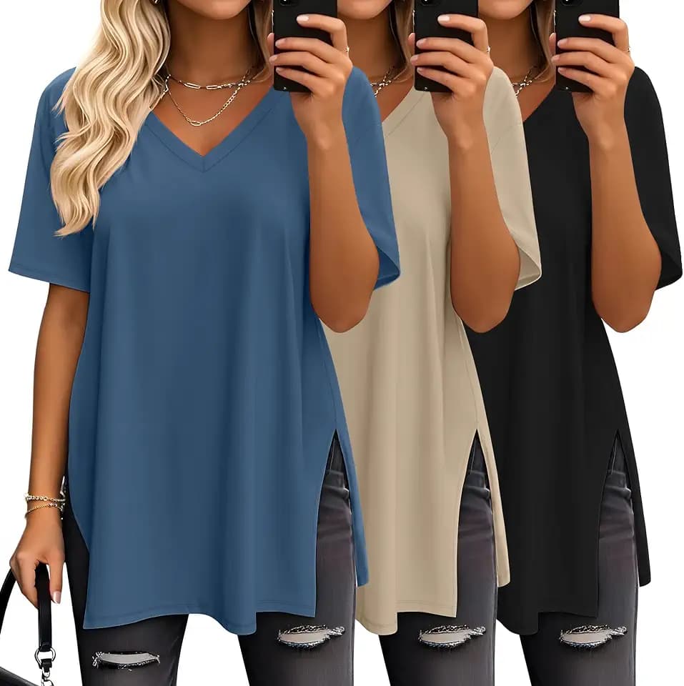 Huukeay 3 Pack Oversized Shirts for Women V Neck