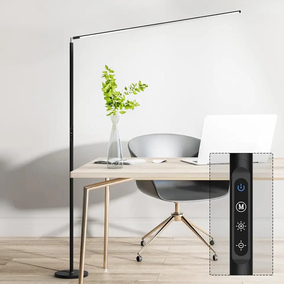 LED Floor Lamp, Bright Eye-Care Standing Lamp, Home Decor with Touch Control Dimmable Reading Light for Living Room, Bedroom, Office - Black