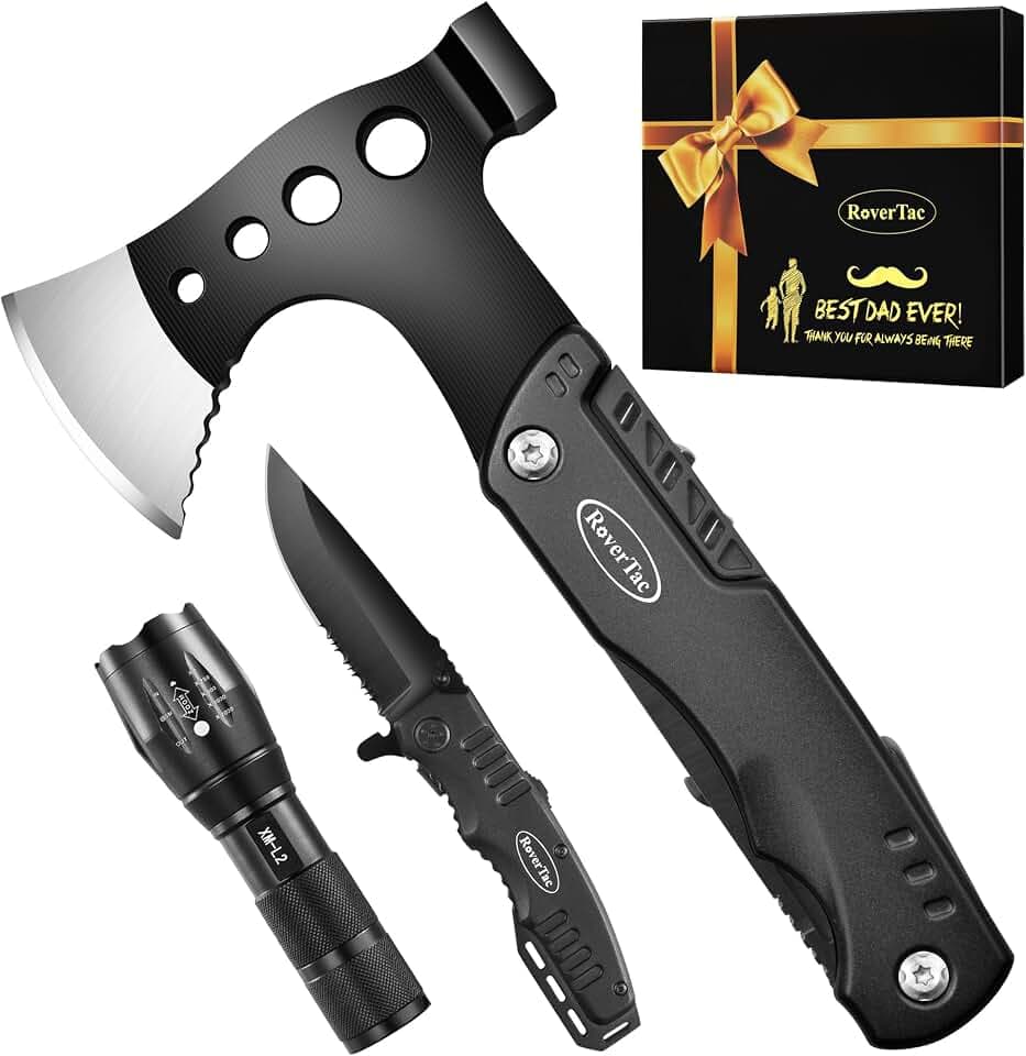 RoverTac Tools Set für Papa Geschenke, 11-in-1 Multitool Axt, LED-Taschenlampe & Messer in einer Geschenkbox mit "BEST DAD EVER", einzigartiges Geschenk für Papa zum Vatertag, Geburtstag, Weihnachten