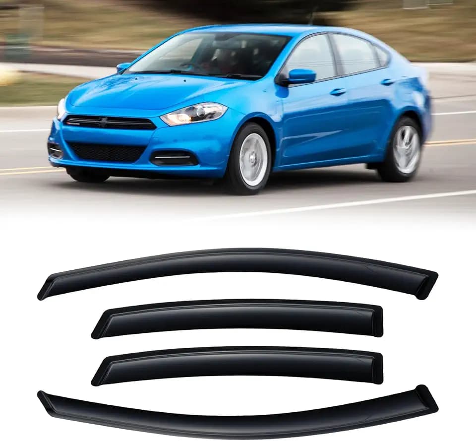 Rain Guards for 2013-2016 Dodge Dart, Out-Channel Window Visor Shields Vent Deflector Shade Wind Dark Smoke 2014 2015 2016 13 14 15 16, Tape-On Outside-Mount, 4PCS