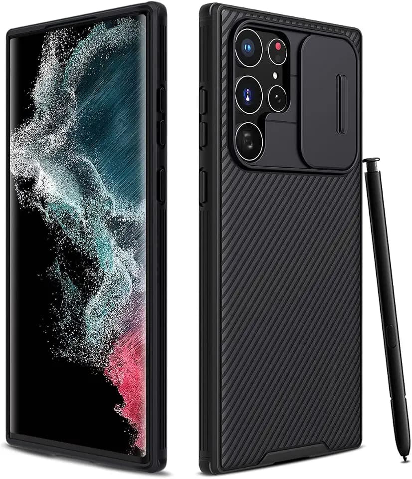 CloudValley for Samsung Galaxy S22 Ultra Case with Slide Camera Cover, Hard PC Back & Soft Bumper Full-Body Protection, Slim Shockproof Protective Phone Cases for S22 Ultra 5G 6.8" (2022) - Black