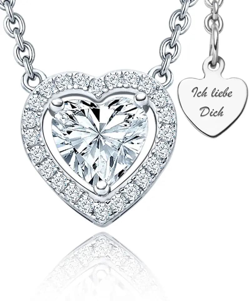 LOVENEST Herzkette Silber 925 / Gold vergoldet Halskette Damen *Ich Liebe Dich* Kette Silberkette Herzanhänger Herz Schmuck Geschenke für Frauen Freundin Sie zum Geburtstag Hochzeitstag Jahrestag Liebesbeweis Liebesgeschenk