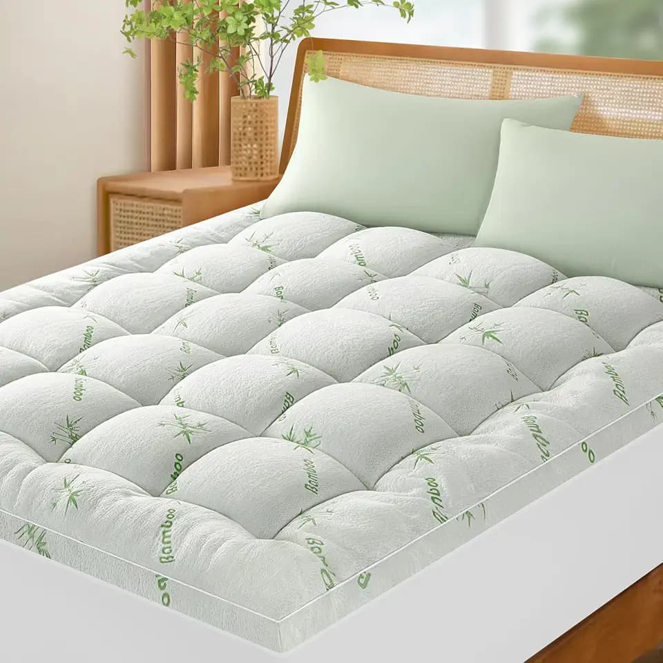 LIANLAM Mattress Topper - 1500GSM 3D+7D Down Alternative Fill 3 in Pillow Top Mattress Pad, Extra Firm for Back Pain, 6"-18" Deep Pocket (Green,60"x80")