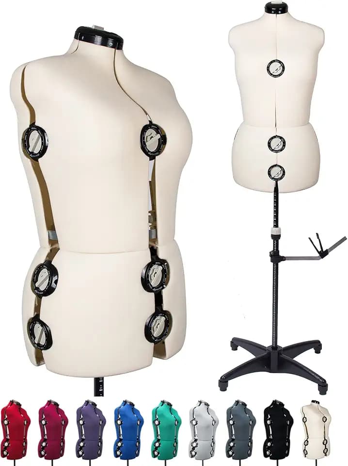 BHD BEAUTY Beige 13 Dials Female Fabric Adjustable Mannequin Dress Form for Sewing, Mannequin Body Torso with Tri-Pod Stand, Up to 70" Shoulder Height (XL)