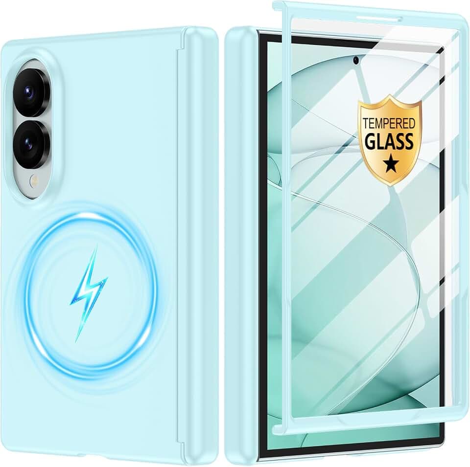 Btscase for Samsung Galaxy Z Fold 8 Case Magnetic [Compatible with MagSafe], Built-in 9H Glass Protector, Hinge Protection, Slim Fit Matte Finish Cover Anti-Fingerprint Shockproof Case,Blue