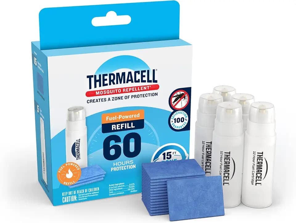 Thermacell Mosquito Repellent Refills, 60-Hour Pack; Contains 15 Repellent Mats, 5 Fuel Cartridges; Compatible with Any Fuel-Powered Thermacell Product; No Spray, Scent, Mess