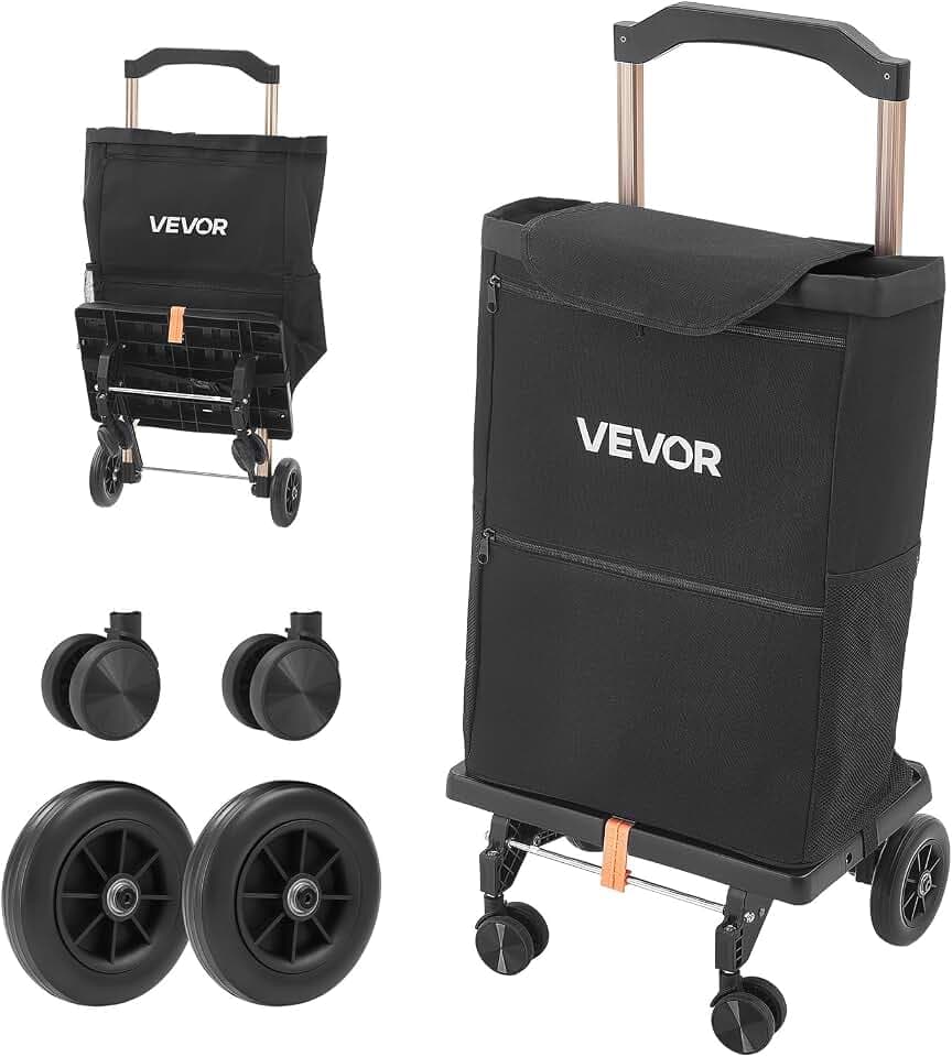 VEVOR Einkaufstrolley Faltbarer Einkaufswagen mit 75kg Tragkraft Schwarz