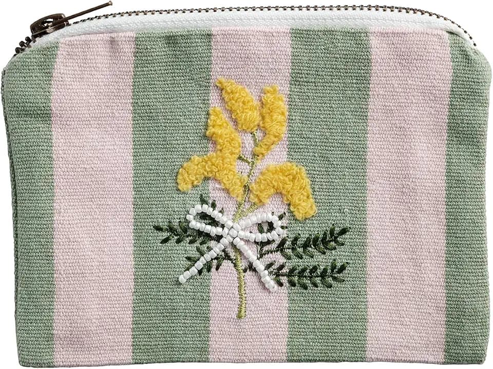 Mud Pie Pink Stripe Bead Embroidered Pouch